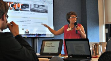 ICIJ's Mar Cabra presents to the Panama Papers team at a project meeting in Washington, D