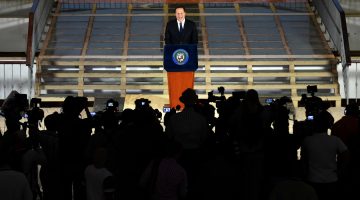 Panamanian President Juan Carlos Varela addressing reporters after the Panama Papers