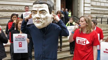 Protesters gathered outside the Treasury building in London to mark the one year anniversary of LuxLeaks