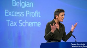 European Union competition commissioner Margrethe Vestager speaks during a media conference on a state aid ruling on Monday