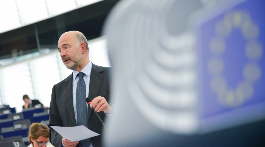 Commissioner for financial affairs Pierre Moscovici addresses the European Parliament during debate on Bahamas Leaks