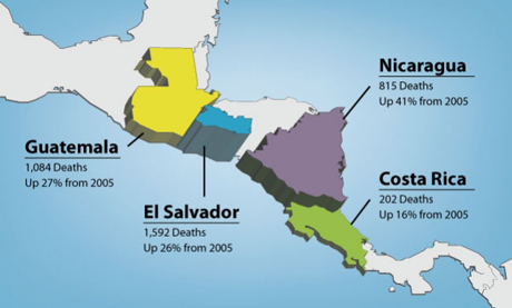 Map: Kidney disease deaths in Central America, 2009
