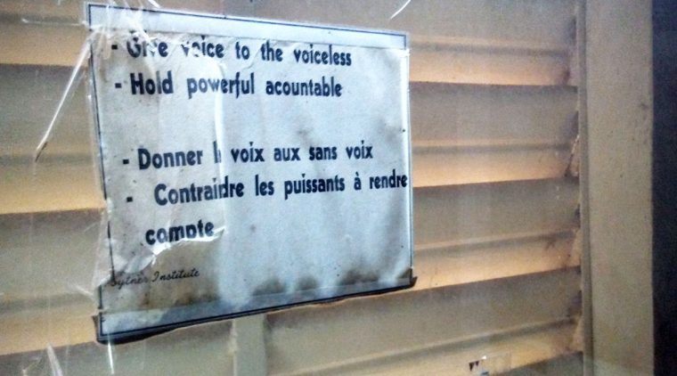 Sign on a wall in a Niger newsroom