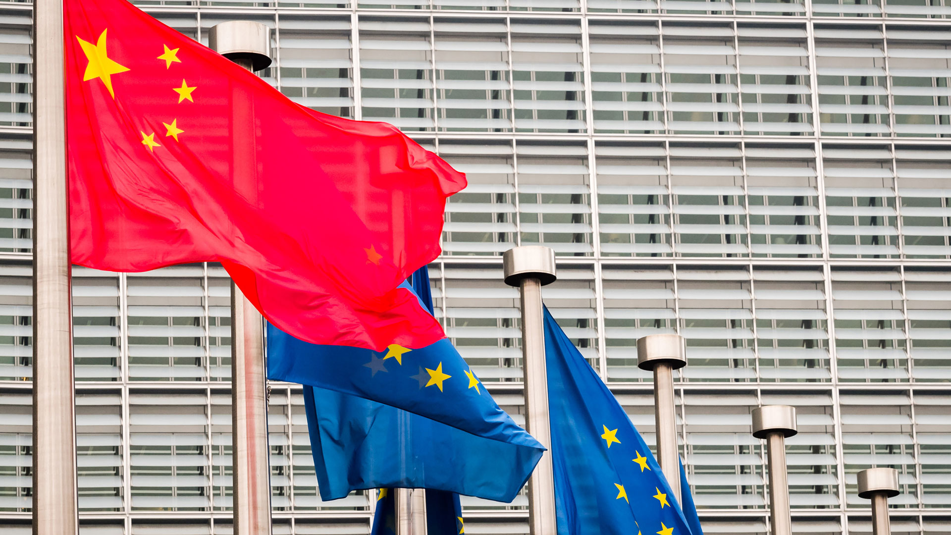 China's flag flying at European Parliament