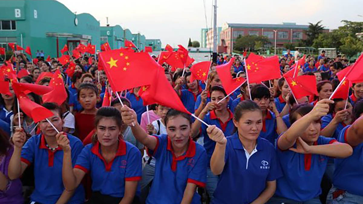 Uighur workers at a shoe factory