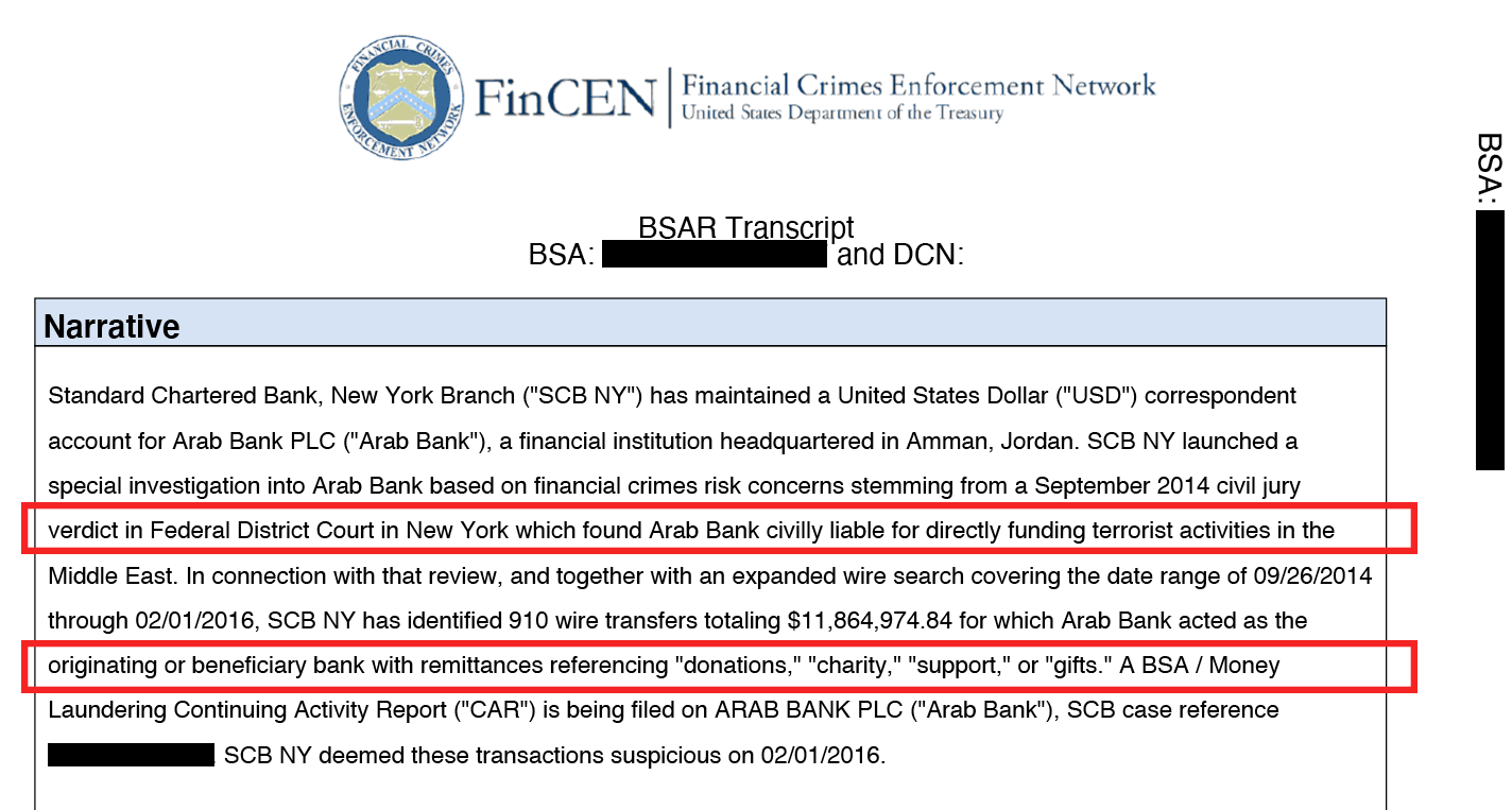 SAR de Arab Bank de FinCEN Files