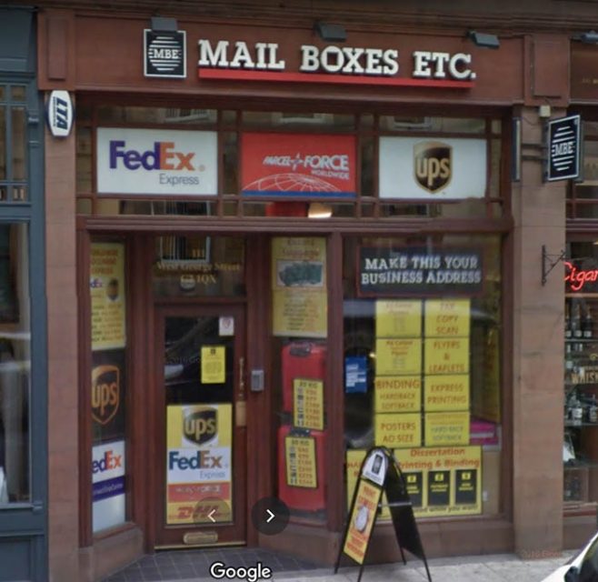 A Mail Boxes Etc shopfront in Glasgow