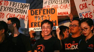 Maria Ressa at a press freedom protest