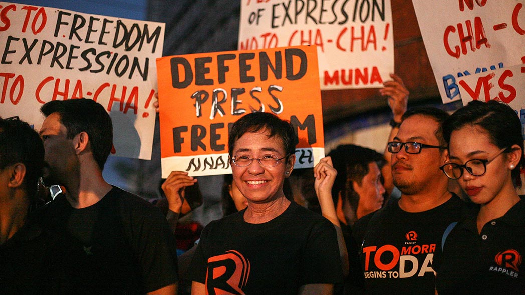 Maria Ressa at a press freedom protest