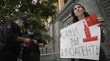 Foreign agent media protest in Russia
