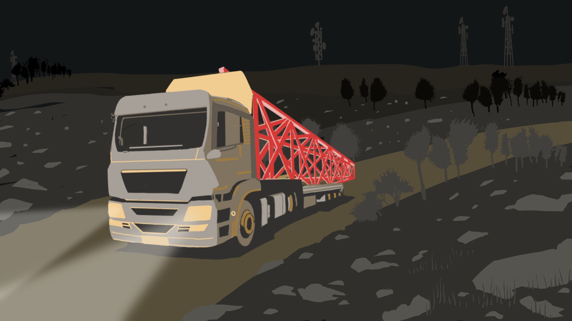 Illustration of a truck with a phone tower