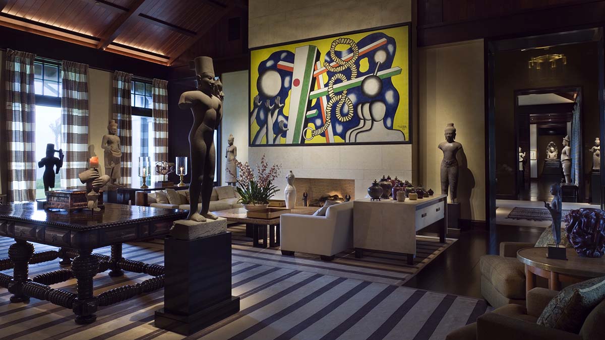 Photo of home interior showing artwork and sculptures