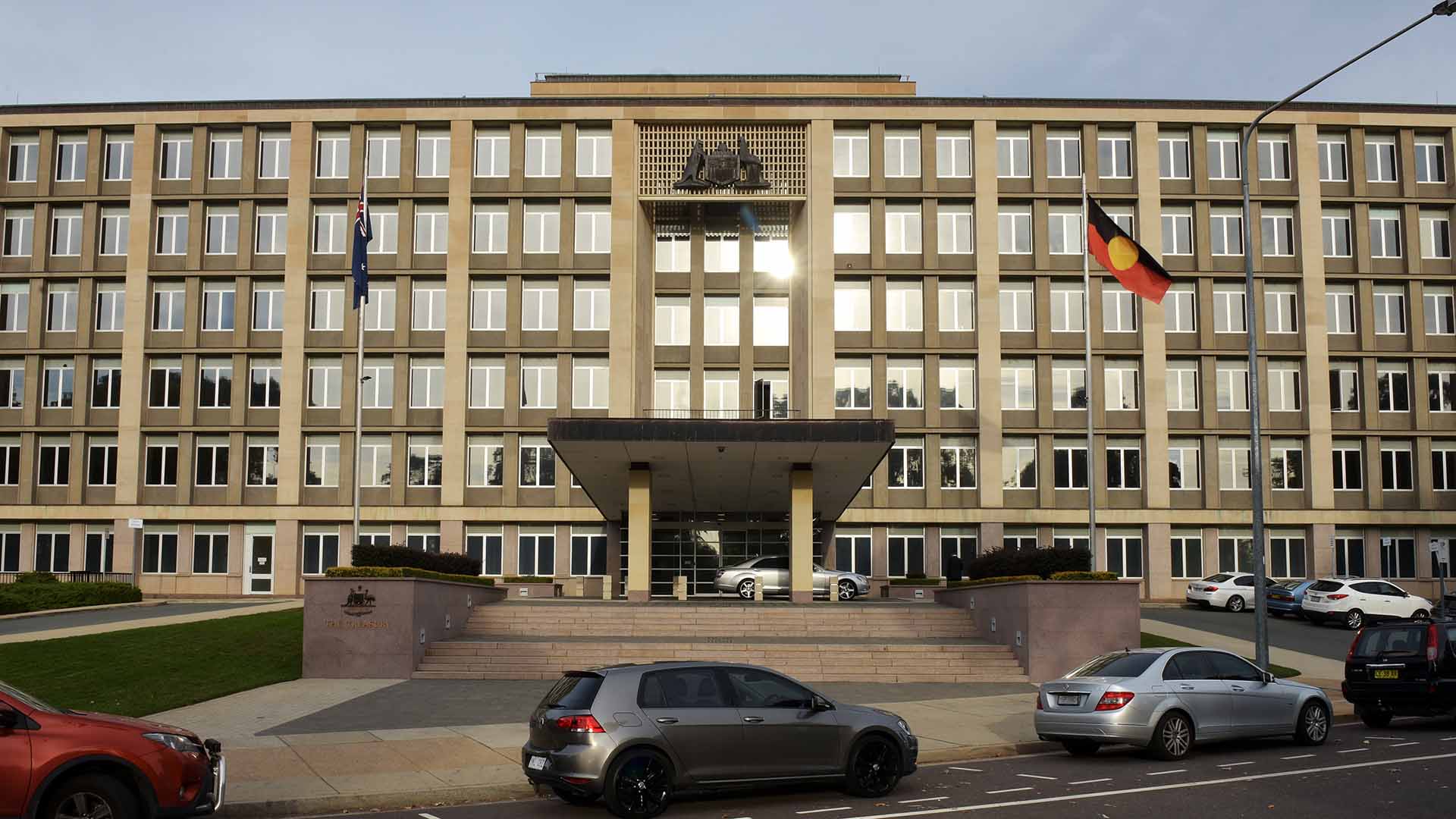 The front of the Australian Treasury building in Canberra