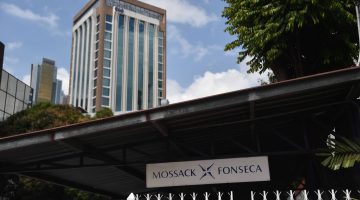 A "Mossack Fonseca" sign in front of a building