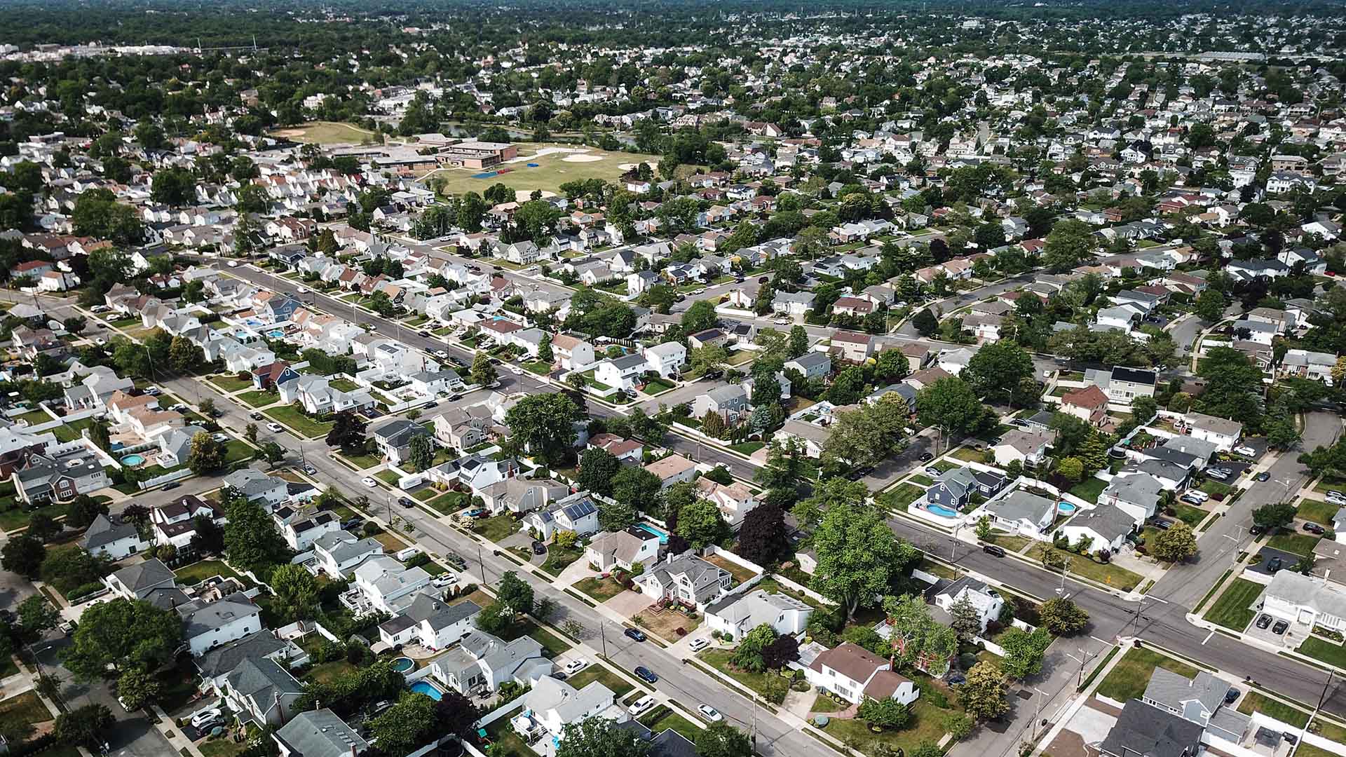 Aerial view of homes in Merrick, New York