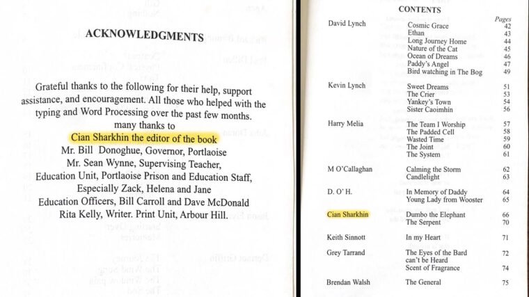 Pages from "Prose and Cons," a pamphlet by a prisoners' writing group at Portlaoise Prison.