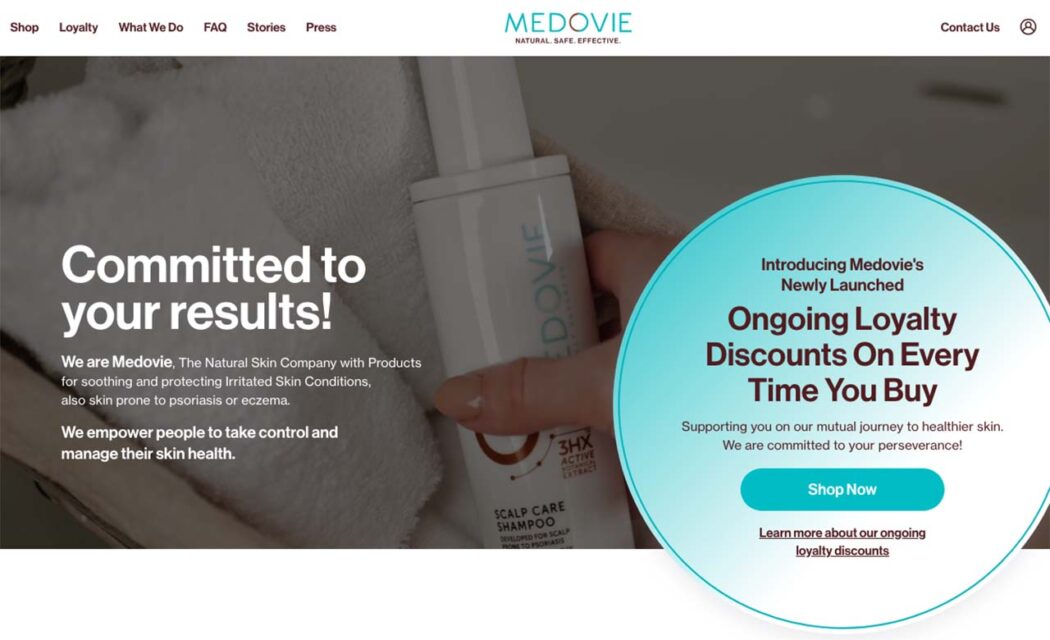 A screenshot of Medovie's website.
