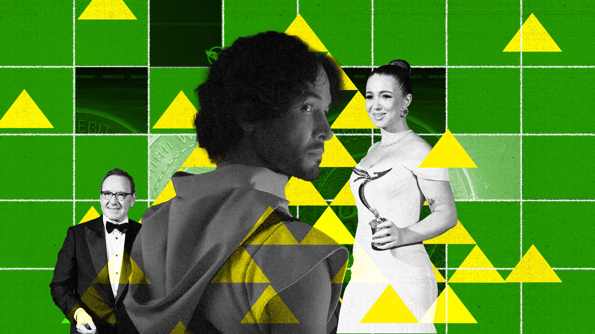 Illustration featuring images of Kevin Spacey, Lado Okhotnikov and Elvira Gavrilova-Paterson