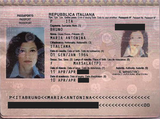 Photocopy of Maria Antonina Bruno's passport.